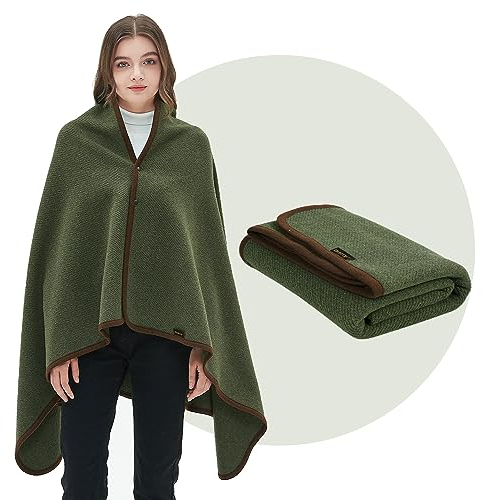 ACUSHLA Manta portátil de lana merino, manta cálida para TV, regalo de cumpleaños para hombres y mujeres, 160 x 100 cm, color verde oliva