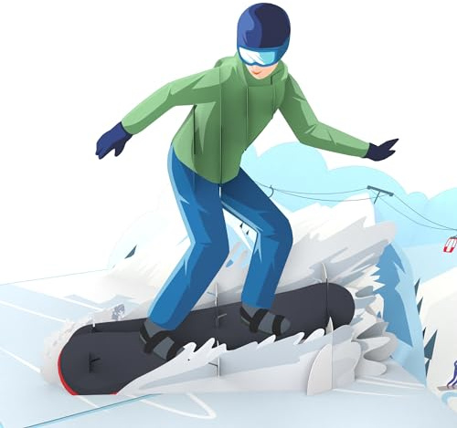 MOKIO® Tarjeta Pop-Up – Snowboarder – Tarjeta regalo 3D para unas vacaciones de esquí o un curso de snowboard, Bono de viaje emergente para deportes de invierno