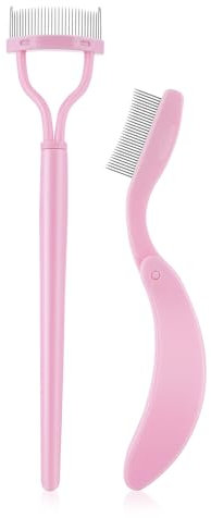 Amabro 2 peines de pestañas peine cejas, cepillo cejas de metal en forma de arco profesional de pestañas separador de rímel herramienta aplicador de cepillos cosméticos con cubierta de peine