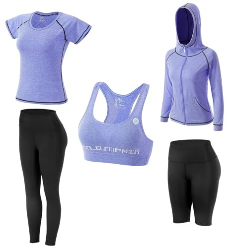 JULY'S SONG Juego de 5 conjuntos de ropa de yoga, chándal para correr, gimnasio, fitness, purple Update, XL