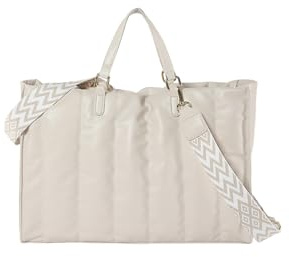 CORIOS Bolso Acolchado de Cuero PU Ligero para Mujer - Bandolera Gran Capacidad Shopper de Ocio para Moda Tote para Compras y Trabajo en Blanco