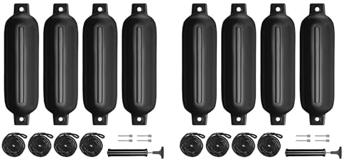 Spactz Bootsfender 8 Packungen 4,5 x 16 Aufblasbarer Gerippter Marine Bootsfender mit Fenderleinen 6,5 Ft Nadeln und Pumpe