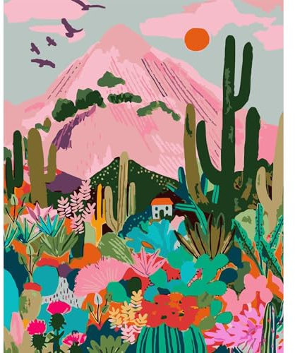 DAERLE Dipingere con i Numeri per Adulti Giardino dei cactus, dipingere con i numeri Principianti, Paint by Numbers Kit Fai da te Olio La pittura di Numeri Kit Decora la casa Regalo 40x50cm