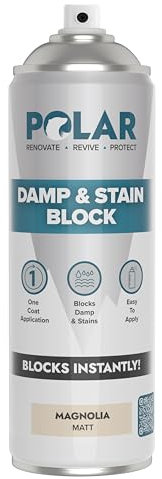 Polar Damp & Stain Block Spray | Matt Magnolia - 500ml | One Coat Anti Mould Spray | Damp Proof Paint for Internal Walls, Wood, Stone & Brick | Stain Blocker Paint for Ceiling