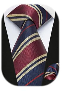 HISDERN Striped Wedding Tie Handkerchief Men's Necktie & Pocket Square Set