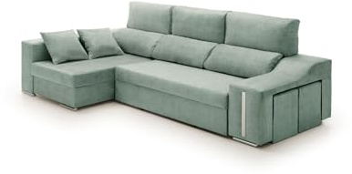 Velare | Sofa Chaise Longue Cama con Arcón y Puff Giuliana Agua Marina Izquierda