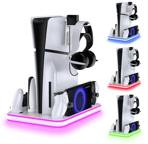 Charger Dock compatible with PS Portal, PS5 Stand and Cooling Station with RGB LED Charging Dock, Playstation 5 Edge Controller and Headset and Remote Holders