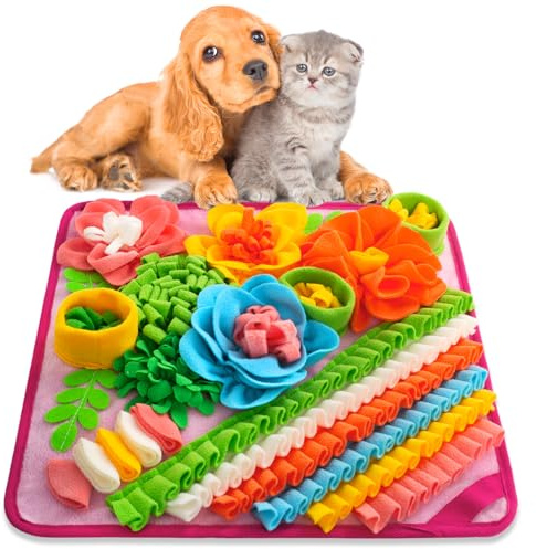 Oliumt Snuffle Mat for Dogs, Sniff Mat Slow Feeding Mat for Small Pets Cats, Rabbits - Help Stress Relief and Training - Stimulate Your Pet's Foraging Skills! (Pink)