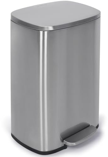 NETTA 50L Kitchen Bin - Large Stainless Steel Pedal Bin with Soft Close Lid & Inner Bucket - Smudge Resistant Rubbish Bin - Brushed Steel Waste Bin for Home, Office & Living Room - Silver