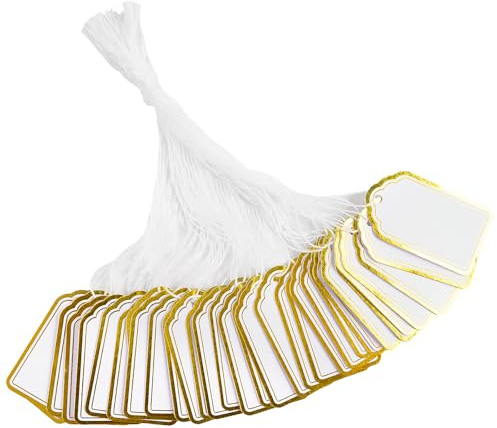 jijAcraft Étiquettes de prix Pendentifs avec fils Or blanc : 25 × 45 mm Petites étiquettes suspendues Marché aux puces Étiquettes de prix Étiquettes pour bijoux 200 pièces Étiquettes de marquage pour