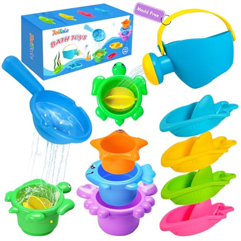 JoiTale Baby Bath Toys for 1 2 3 Year Olds, 10PCS Mould Free Water Play Swimming Pool Toys for Toddler Kids, No Mould Kids Watering Can Bath Boats Bath Spoon Shower Toys for Boys Girls Bathtub Gifts
