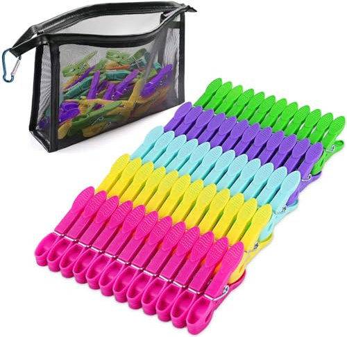 60 Stück Wäscheklammern mit Wäscheklammerbeutel, Windfeste Bunte Wäscheklammern ohne Abdruck mit Korb, klammerbeutel für Wäscheklammer Sockenklammern für Wäscheleinen und Kleidung, Socken