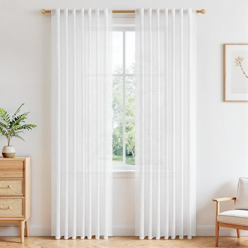 MRTREES Cortinas Lino Blancas de Salon Modernas Dormitorio Juvenil 2 Piezas 140x240 CM Cortina Visillo Blanca Translúcidas para Habitacion Lindas Cortinas de Casa Comedor para Barra