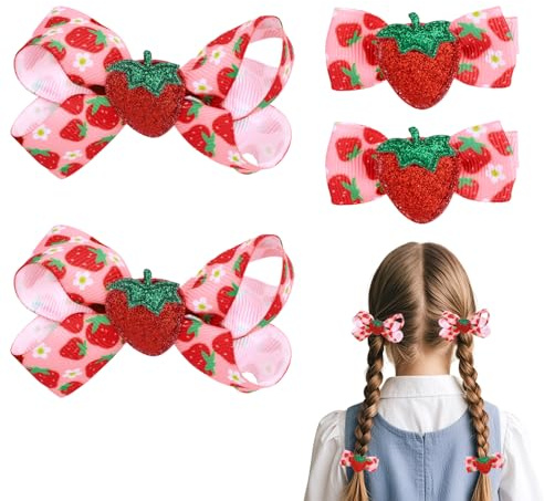 4pcs Noeuds à Cheveux Fraise pour Petites Filles, Adorables Pinces à Cheveux Fraise Nœuds Hair Bébé Barrettes Pression Accessoires Hair pour Tout-Petits Bébés