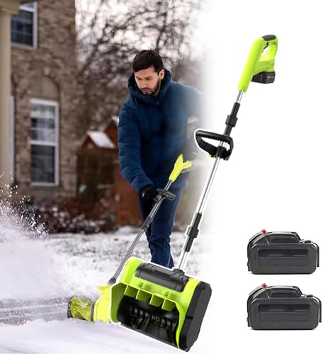 Pala quitanieves inalámbrica de Alta Potencia de 900 W, con batería de 90 min y 3 direcciones de Giro, Ancho de Limpieza de 25 cm para Patios, terrazas y entradas de vehículos.,2 Batteries