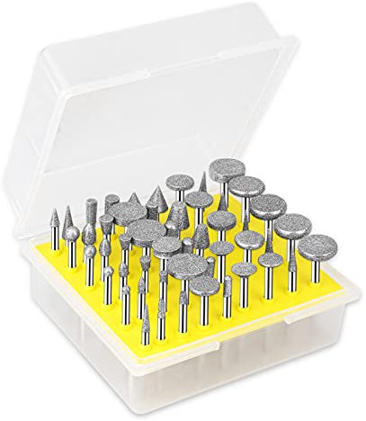 CYLBAQ 50pcs #150 Grit Diamond Burr Drill Bits Set, 1/8 Inch Shank Diamond Burrs Bit Rotary Tool Accessories for Stone Carving, DIY Grinding, Polishing, Engraving