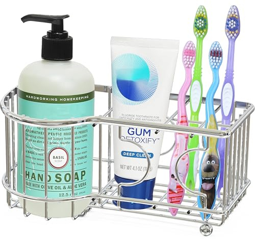 Simple Houseware Multi-Functional 6 Slots Toothbrush Holder, Chrome