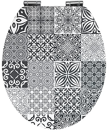 WENKO Premium WC-Sitz Lorca, Toilettensitz mit Easy-Close Absenkautomatik, WC-Deckel für sanftes Deckelschließen mit rostfreier Hygienebefestigung, MDF, FSC® zertifiziert, 37,5 x 44 cm, Grau