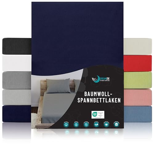 Dreamzie - Spannbettlaken 90x190/200cm - Baumwolle Oeko Tex Zertifiziert - Dunkelblau - 100% Jersey Spannbetttuch 90x190/200