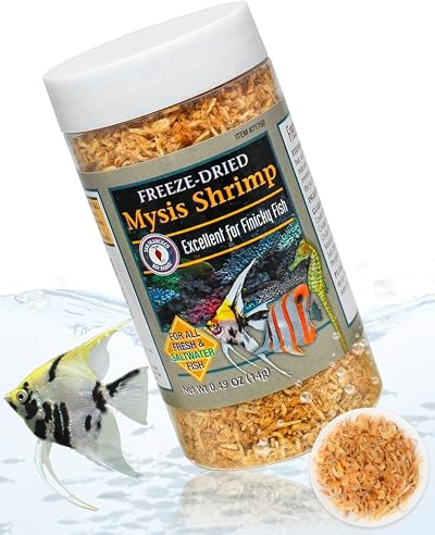 San Francisco Bay Brand Freeze-Dried Mysis Shrimp - Premium Fish Food, Tropical Fish Food, Shrimp Food - Ideal for Freshwater and Saltwater Fish, Cichlids, Angels, Seahorses - 0.49 oz (14g)
