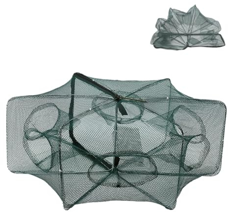 Vbestlife 6/12 Holes Nylon Fishing Net, Automatic Shrimp Cage Foldable Crab Fish Trap Cast(6 Holes)