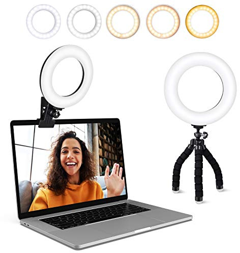 Video Conference Lighting Kit, Ring Light Clip on Laptop Monitor with 5 Dimmable Color & 5 Brightness Level for Webcam Lighting/Zoom Lighting/Remote Working/Self Broadcasting and Live Streaming, etc.
