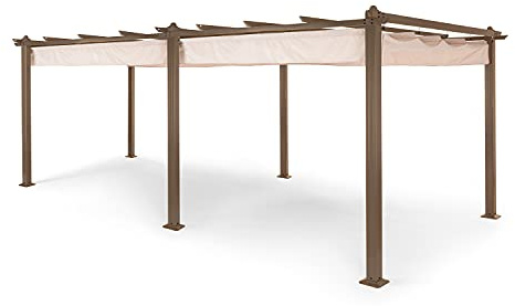 Blumfeldt Pergola Aluminium 3x6m, Terrasse, Tonnelle de Jardin Avec Toit Rétractable, Kit en Métal, Cadre en Aluminium, Protection UV, Toit en Polyester Imperméable