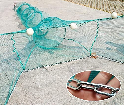 Petit piège à pêche en maille 6 x 1 x 3 m, cage de pêche avec chaîne en fer, flotteur pliable pour bloquer la rivière et le piège à poissons, largeur de porte filet 6 m