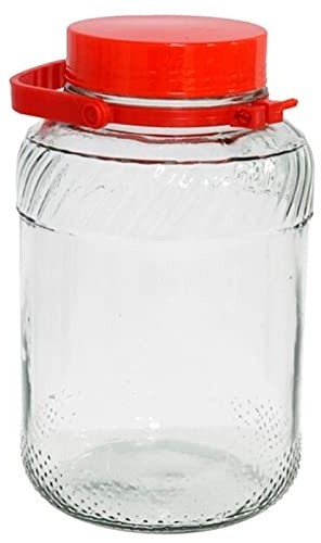 Acan Tradineur - Tarro de cristal con tapa y asa rígida, frasco, bote cilíndrico, garrafa, botella multiusos, encurtidos, salazones, pastas, 5 litros, 28 x 17,5 cm