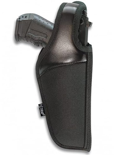 Funda para Pistolas de Cuero y Nylon Acolchado para cinturón (pistolera para diestros) - para Armas de balines, de Airsoft, Reales...