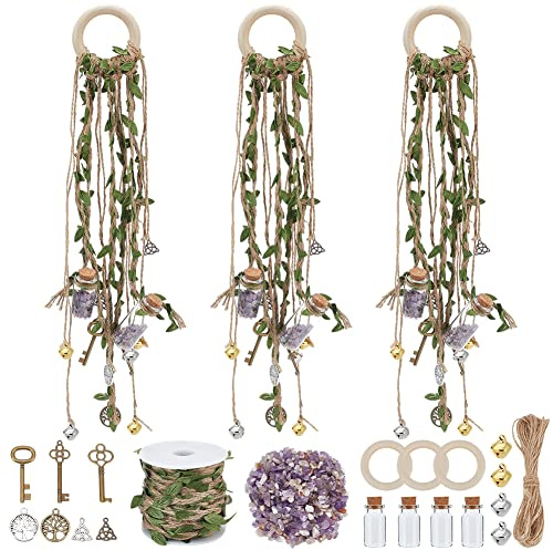 FREEBLOSS Juego de 3 cascabeles de bruja con botella de cristal, kit de manualidades de bruja, campanas de bruja para perilla de puerta para protección, manualidades de bruja para principiantes