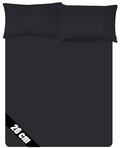 Sunshine Comforts Microfiber Fitted Sheets - Breathable, Anti Wrinkle, 26cm Deep Pocket, Double Bedding & Linen - Black, 137 X 190 CM