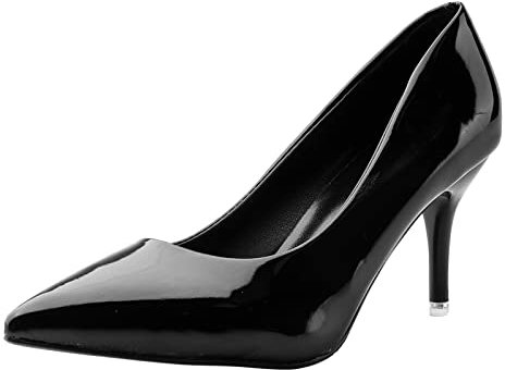 Femmes Talon Moyen Bout Pointu Cour Chaussures élégantes Stiletto Escarpins de Mariage en Cuir Verni Talons Hauts