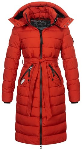Geographical Norway Damen Winter Jacke Mantel Parka Steppjacke Steppmantel Wintermantel Lange Jacke 2 wege Reisverschluss Kapuze abnehmbar Produktion H-H, Farbe:Red Ochre, Größe:XXL 44