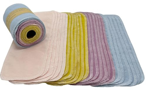BEECO GIF2U Toallas de papel higiénico reutilizables, rollo de 24 unidades, lavables, absorbentes, sin desgarros, toallas de algodón para bidé, suministros de limpieza para baño (4 colores B)