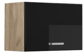 Vicco Hängeschrank R-Line, Schwarz Hochglanz/Goldkraft Eiche, 60 cm Flach