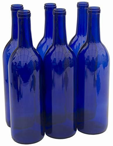 North Mountain Supply 750ml Glass Bordeaux Wine Bottle Flat-Bottomed Cork Finish - Case of 6 - Cobalt Blue