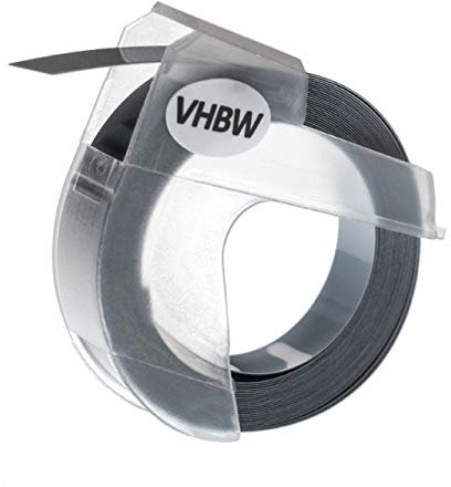 vhbw 3D Prägeband-Schriftband-Kassette kompatibel mit Typo Clic Etiketten-Drucker 3m x 9mm Weiß auf Silber