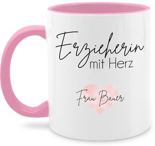 Tasse Tassen 325ml - Geschenk Erzieherin mit Herz mit Name | Abschiedsgeschenk Erzieherin Kita Danke Geschenke Erzieherinnen Abschied - 325 ml - Rosa - beste für horterzieherin glühweintassen