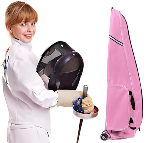 YIKANLIA Fencing Draw-bar Wheel Bag for Epee Saber and Foil - Sword Bag Trolley Case for Fencing Suit and Mask - Junior Fencing Equipment Bag Waterproof Epee Bag 1680D Oxford Material,pink