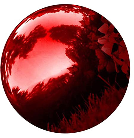 BEBEMOKO Metall Gartenkugel Poliert 150mm Rubinrot Reflektierende Kugel Für Hof Und Rasen Dekorative Spiegelkugel