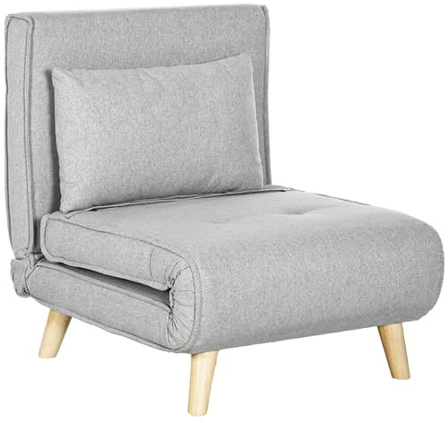 HOMCOM 3 in 1 Schlafsessel Klappbar Schlafsofa mit Bettfunktion Verstellbarer Rückenlehne Kissen Gästebett in Leinenoptik Relaxsessel Klappsessel für Wohnzimmer Schlafzimmer 72 x 78 x 79 cm Hellgrau