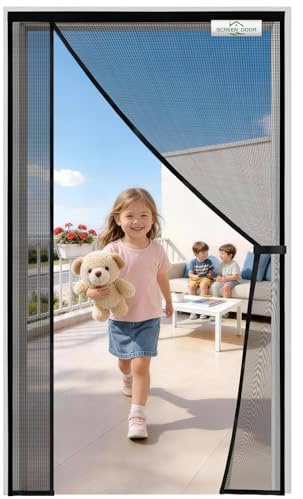 SCREEN DOOR Fliegengitter Tür 90x200cm | Umkehrbare Fliegengitter Balkontür mit Links/Rechts-Öffnung, Einfacher Zugang, Insektenschutz – Schwarz