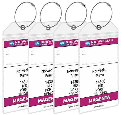Norwegian (NCL) Cruise Luggage Tag Holders [4 Pack] – Waterproof, Durable Plastic with Steel Loops – Fits All Norwegian (NCL) Ships for Cruising in 2026, 2027 and 2028 – Cruise Essentials