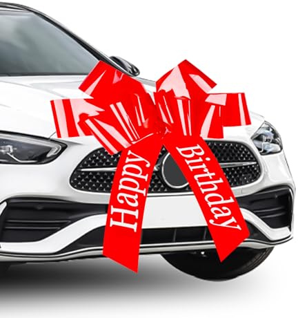 VMUTGA Lazo Grande para Coche, 76cm Lazo Rojo Gigante Happy Birthday Lazo de Regalo Cumpleaños Decorativo Lazos de Cinta Reutilizable Lazos Grandes para Coche Bicicleta Fiesta Hogar Decoración