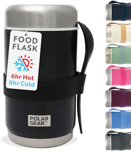 520ml Insulated Food Flasks For Hot Food – Double-Wall Stainless Steel Hot Food Flask With Spoon – Thermal Lunch Box keeps Meals Drinks Hot or Cold for 6 Hours – Leakproof Soup Containers (Black)