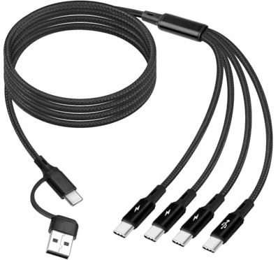 YANBORONSN 6 in 1 USB C Multi Cavo di Ricarica, Usb A/C a 4 Usb C Maschio Cavo Splitter di Ricarica per Telefoni, Tablet (4ft)