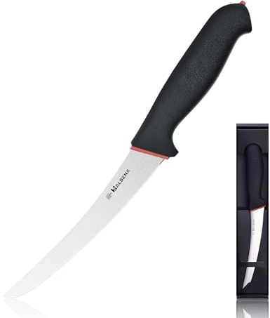 HALSENX Professional 6 Inch Curved Stiff Boning Knife -Non-Slip SoftGrip Handle Meat Knife for Deboning, Filleting