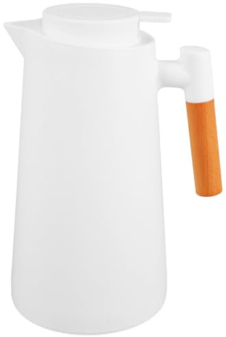 BIUDECO Caraffa Termica con Manico in Legno Brocca D’Acqua Isolata Sottovuoto in Vetro per Bevande Calde e Fredde Bollitore da Casa Portatile con Coperchio Sicurezza
