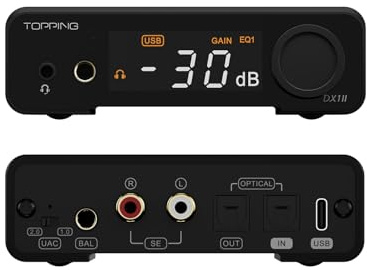 Topping DX1 II Gaming HiFi DAC-hörlursförstärkare – ES9039Q2M-avkodare 1000 mW × 2 helt symmetrisk hörlursförstärkare, förförstärkare, kompatibel med spelheadset (svart)